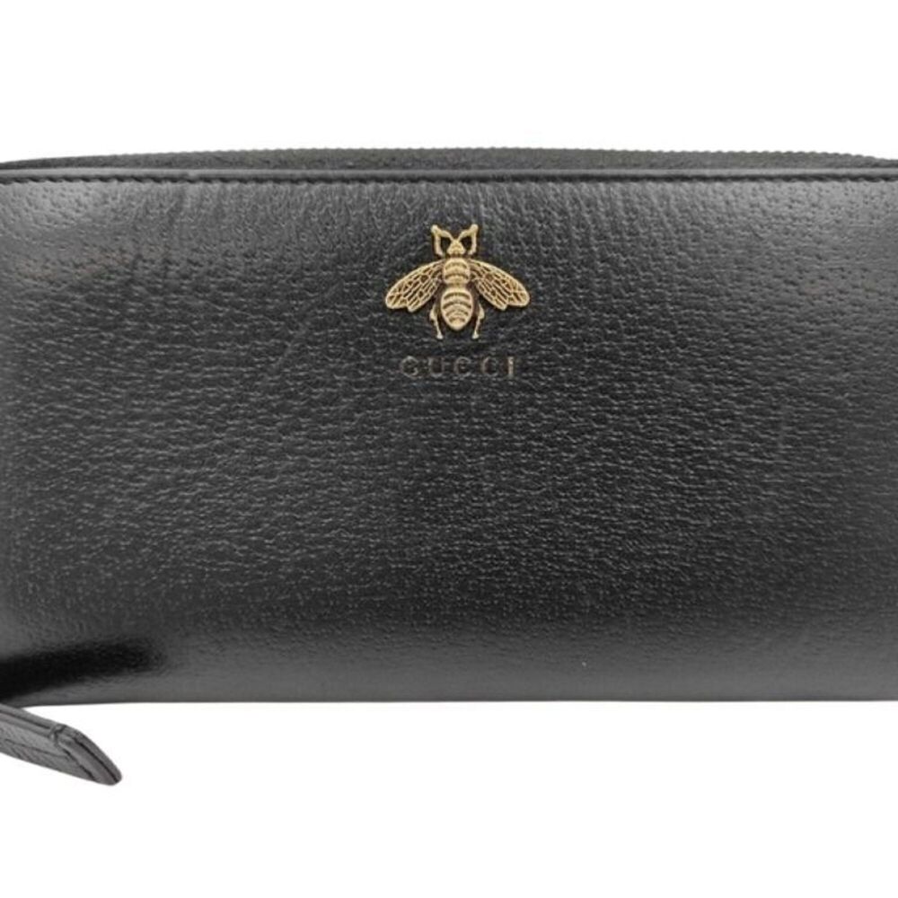 GUCCI Animalier Long Wallet 523667 Black Leather Unisex Round